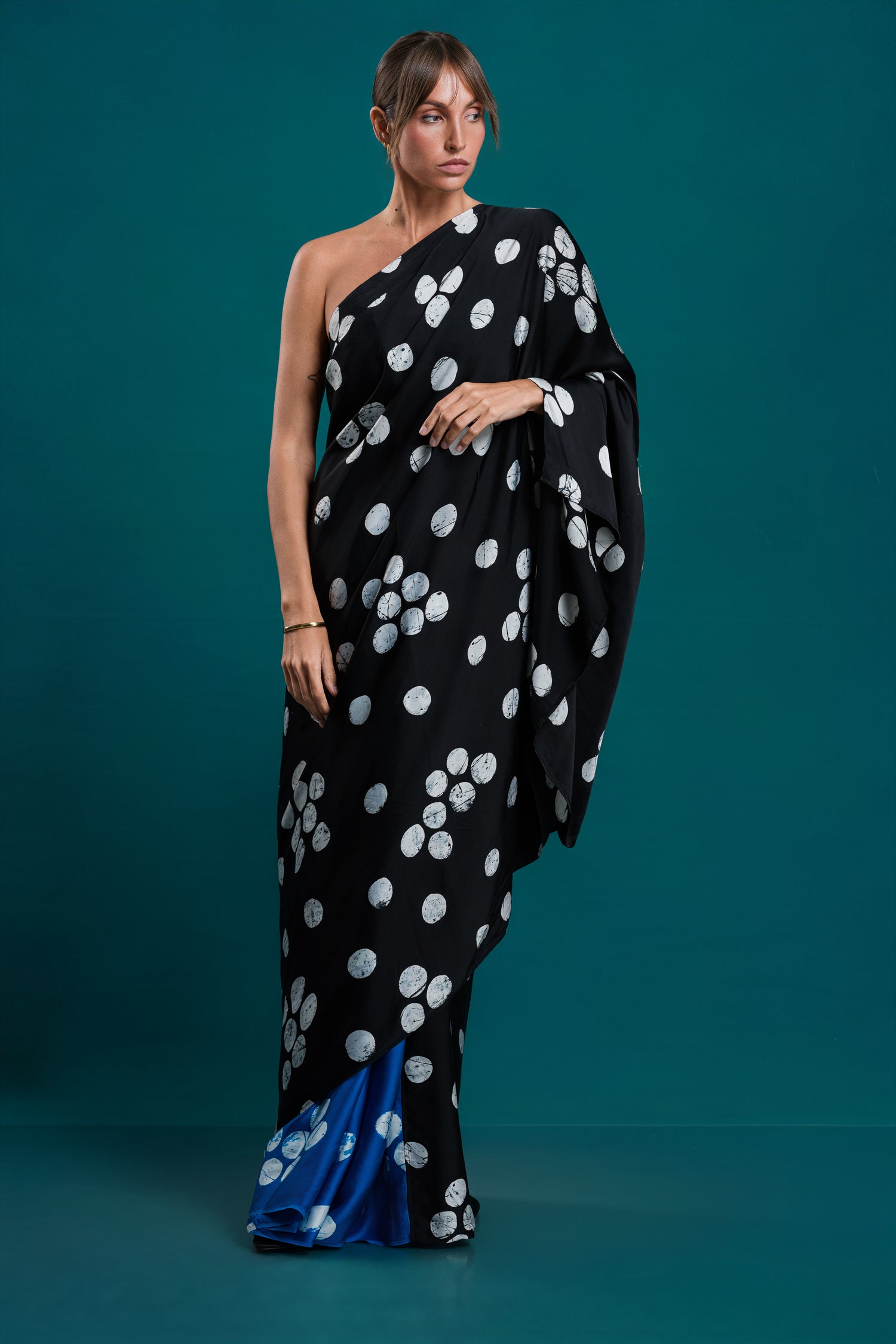 Dual-Tone Polka Dot Statement Saree