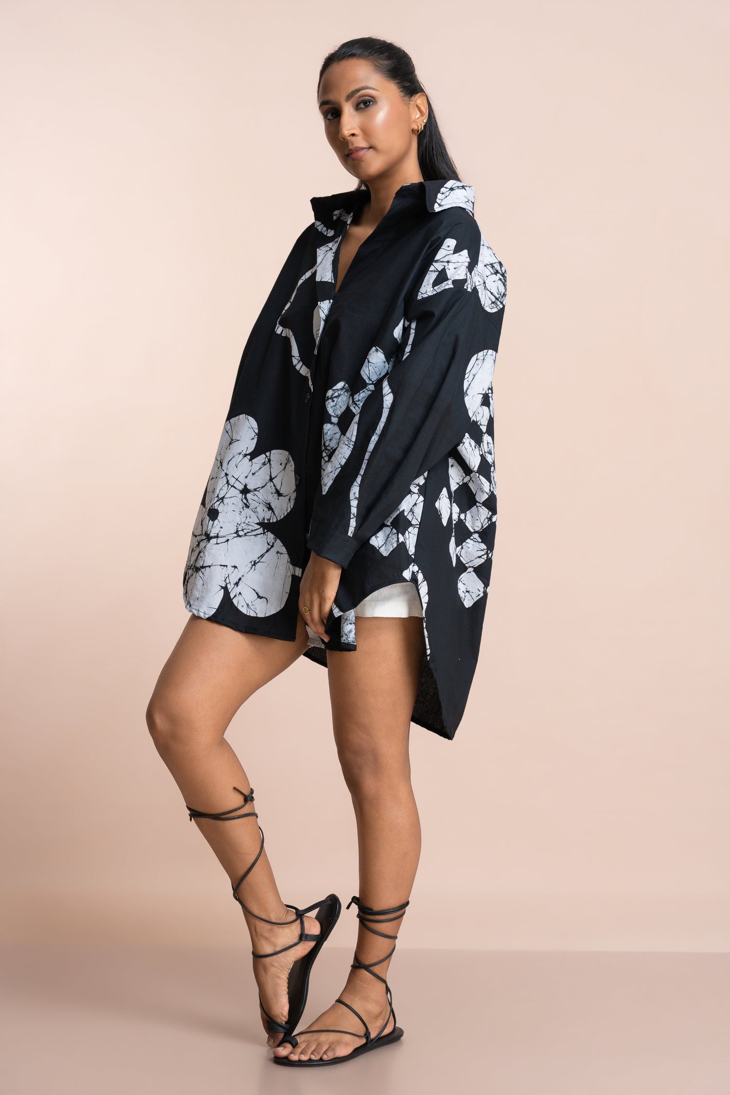 Black Bloom Oversized Long Sleeve Shirt
