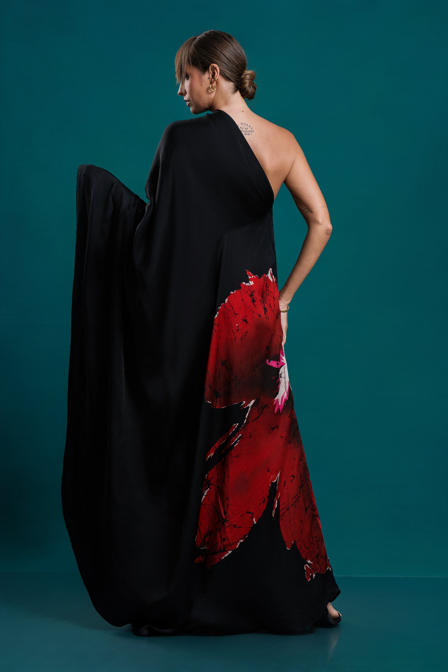 Lumina | Black  Bloom One-Shoulder Dress