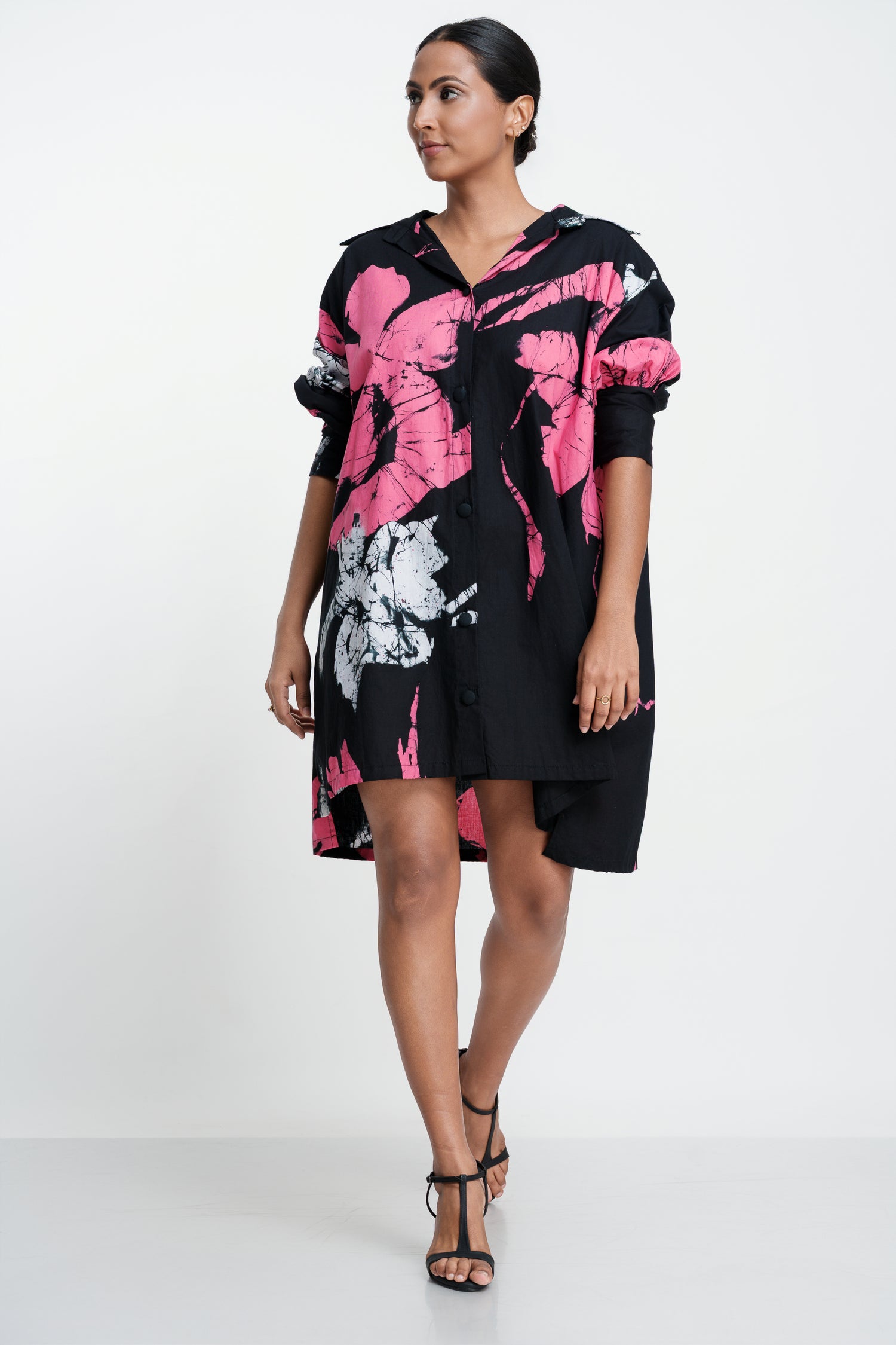 The Midnight Bloom Short Shirt Dress
