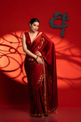 Aarvi  - Red & Gold Sinhala Letter Saree