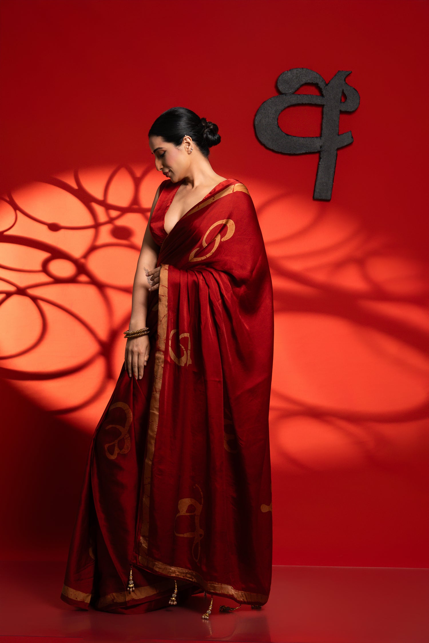 Aarvi  - Red & Gold Sinhala Letter Saree