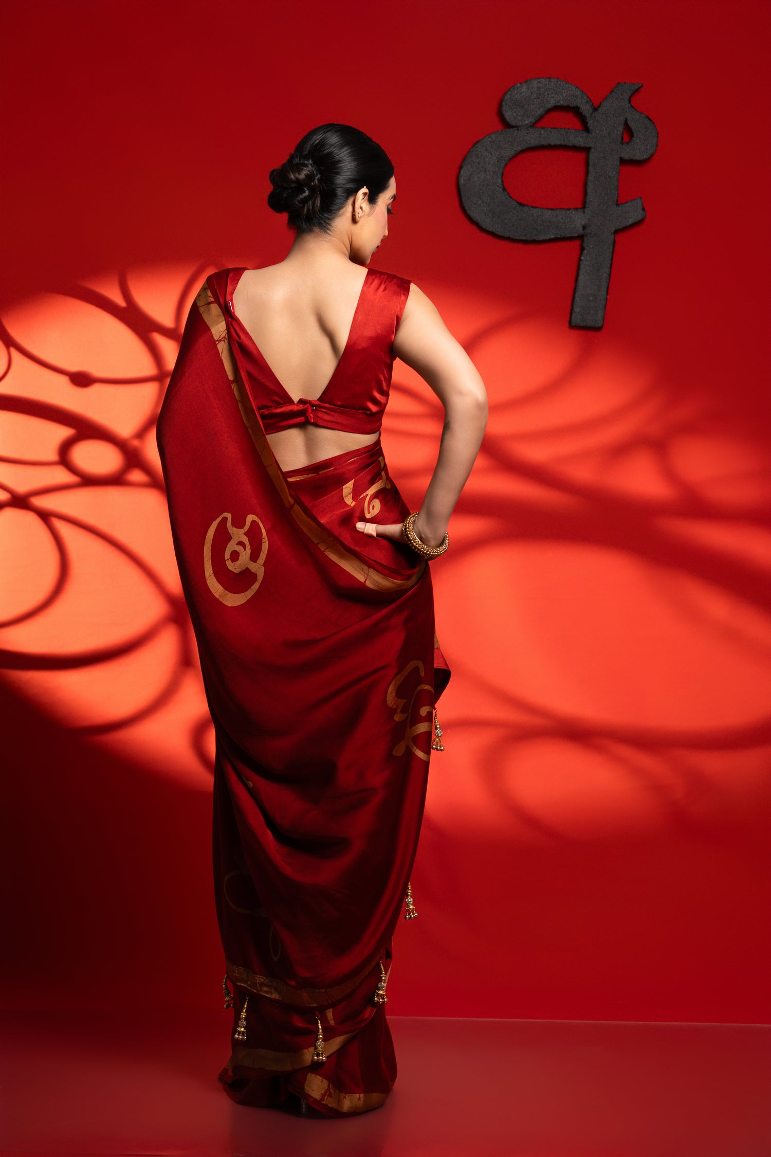 Aarvi  - Red & Gold Sinhala Letter Saree