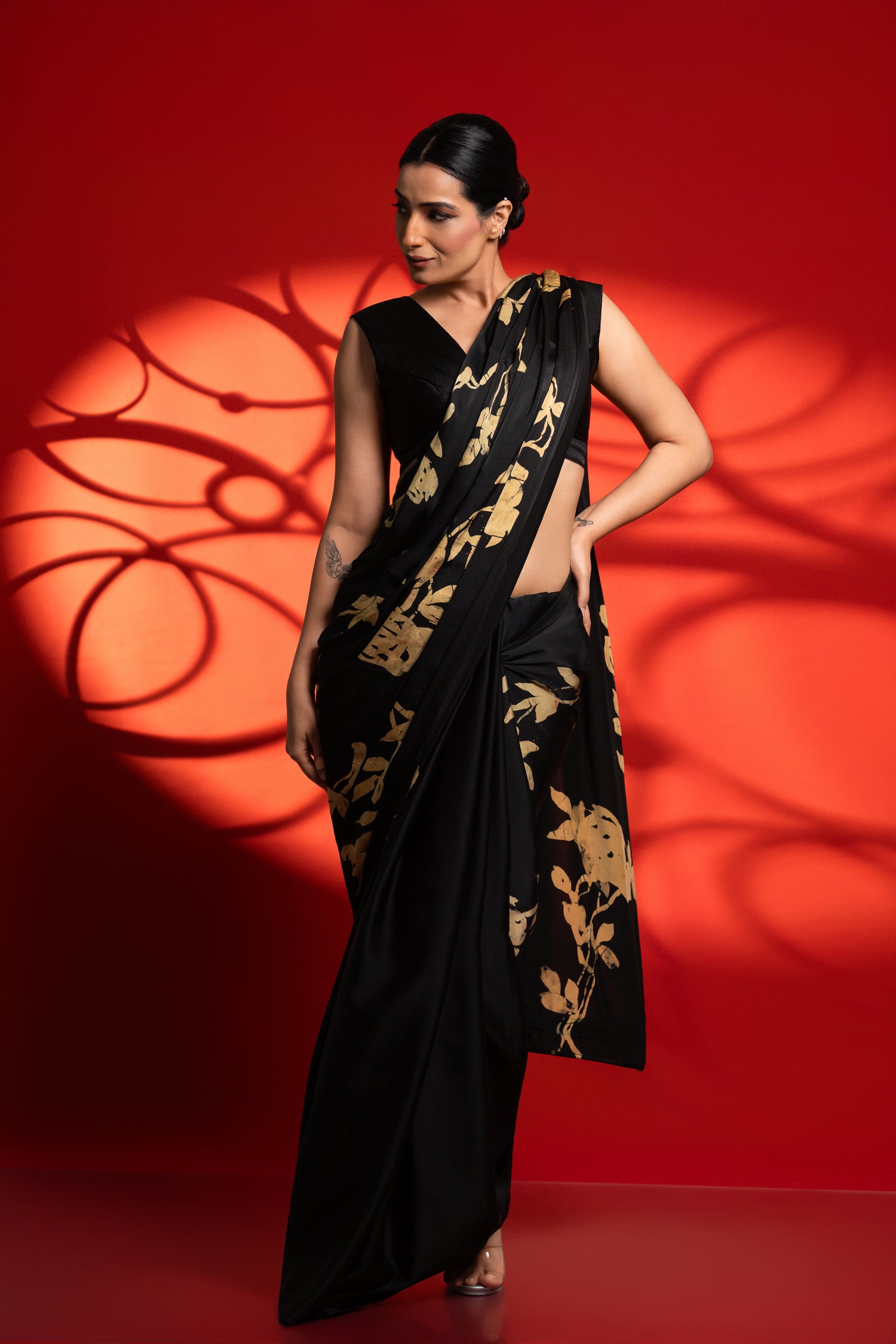 Mira – Black & Gold Full Floral Saree