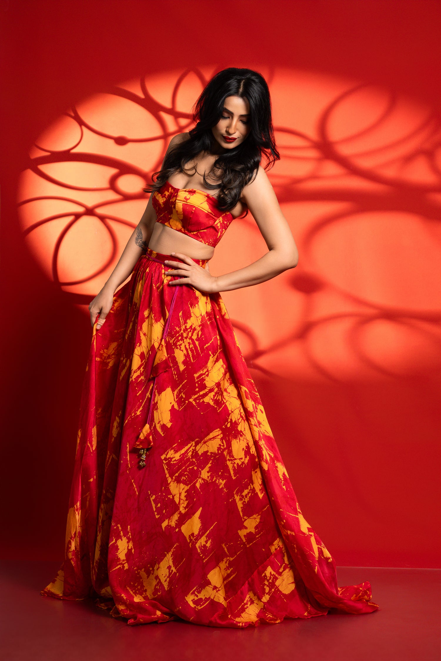 Nira — Pink & Orange Abstract Batik Lehenga