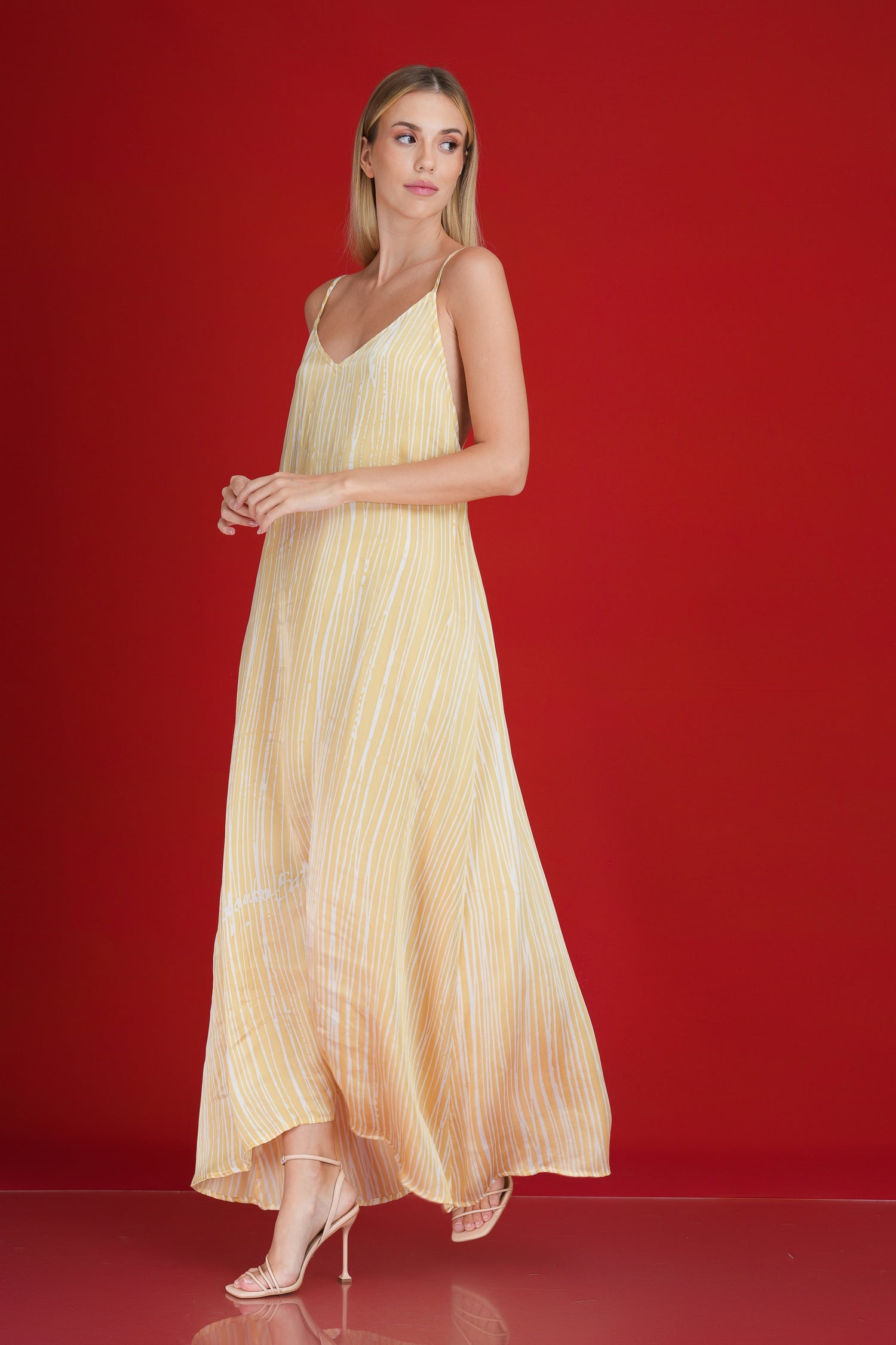Gilded Ivory Stripes Backless Dress