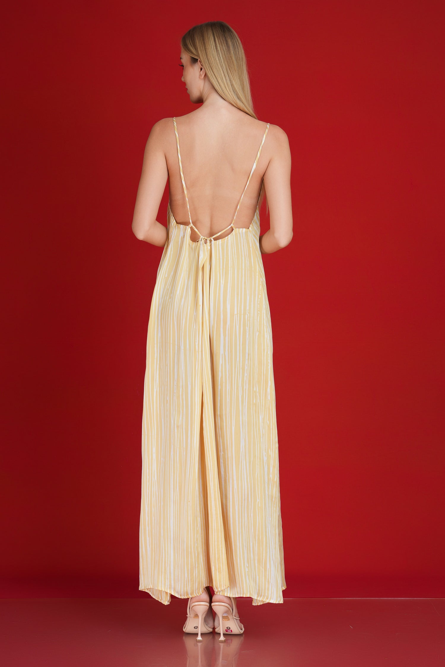 Gilded Ivory Stripes Backless Dress