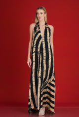 Black and Gold Backless Maxi Dress