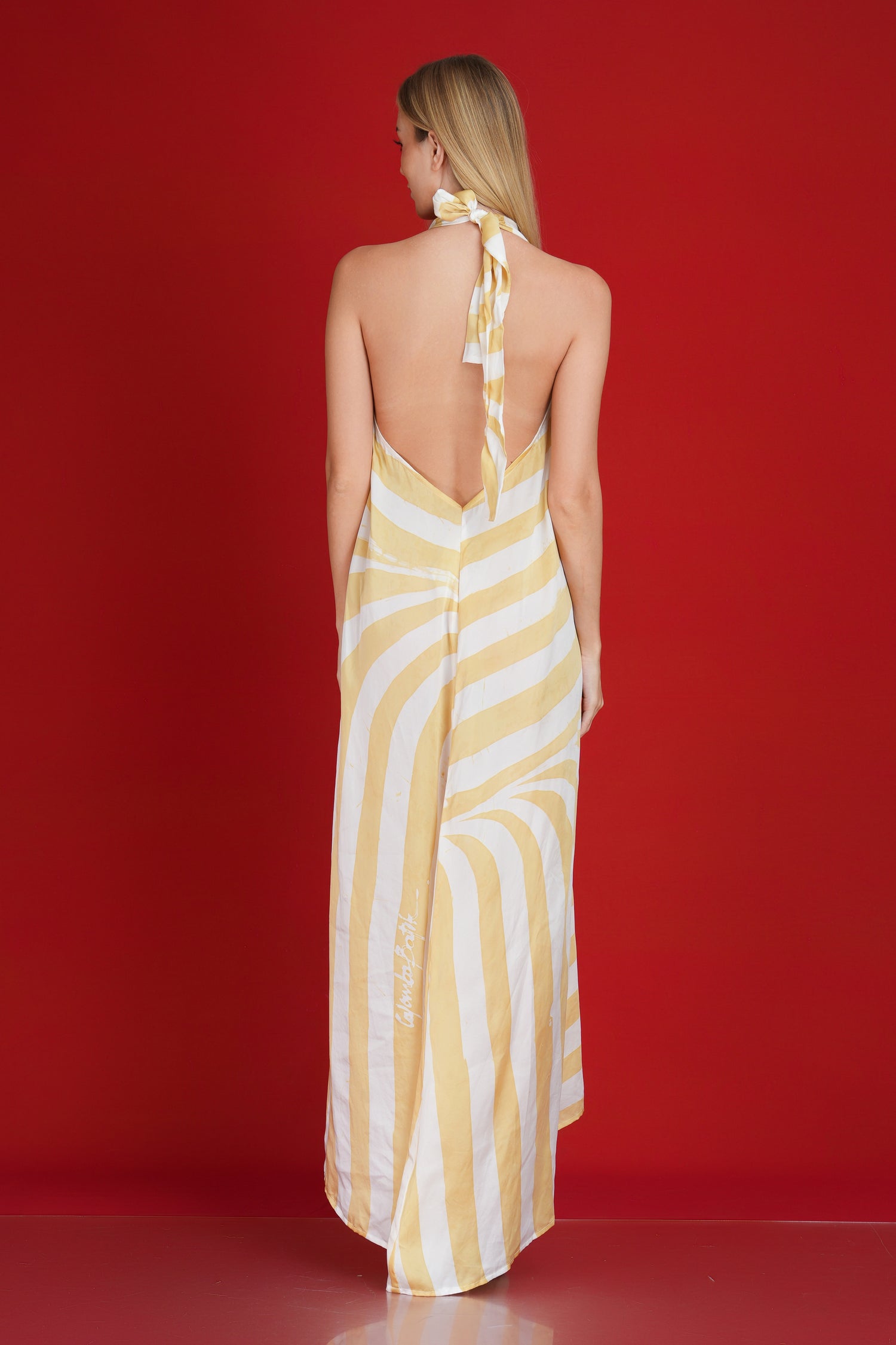 White and Gold Backless Maxi Dress