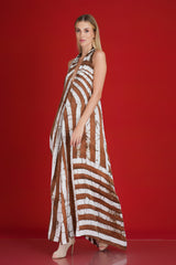 Backless Brown & White Backless Maxi