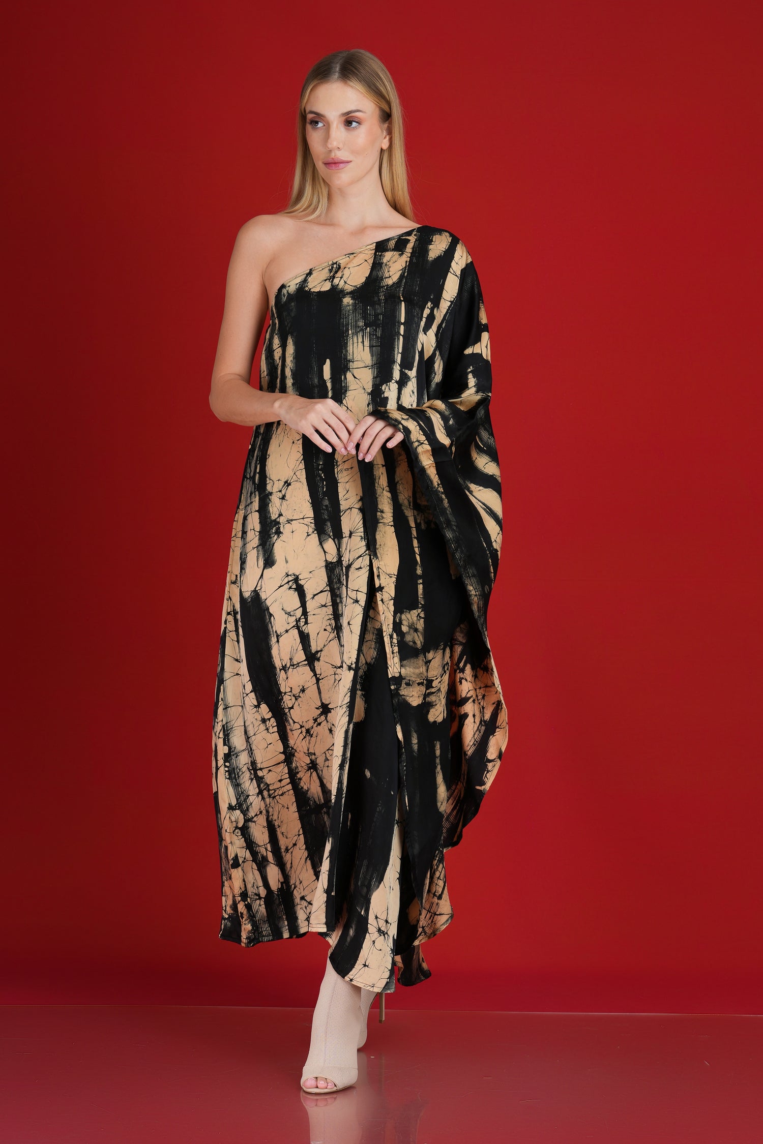 Black & Gold Abstract Elegance One shoulder dress