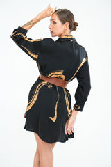 Black Bloom Short Mid Sleeve Dress