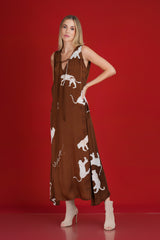 Safari Chic: Brown & White Tiger Maxi Dress