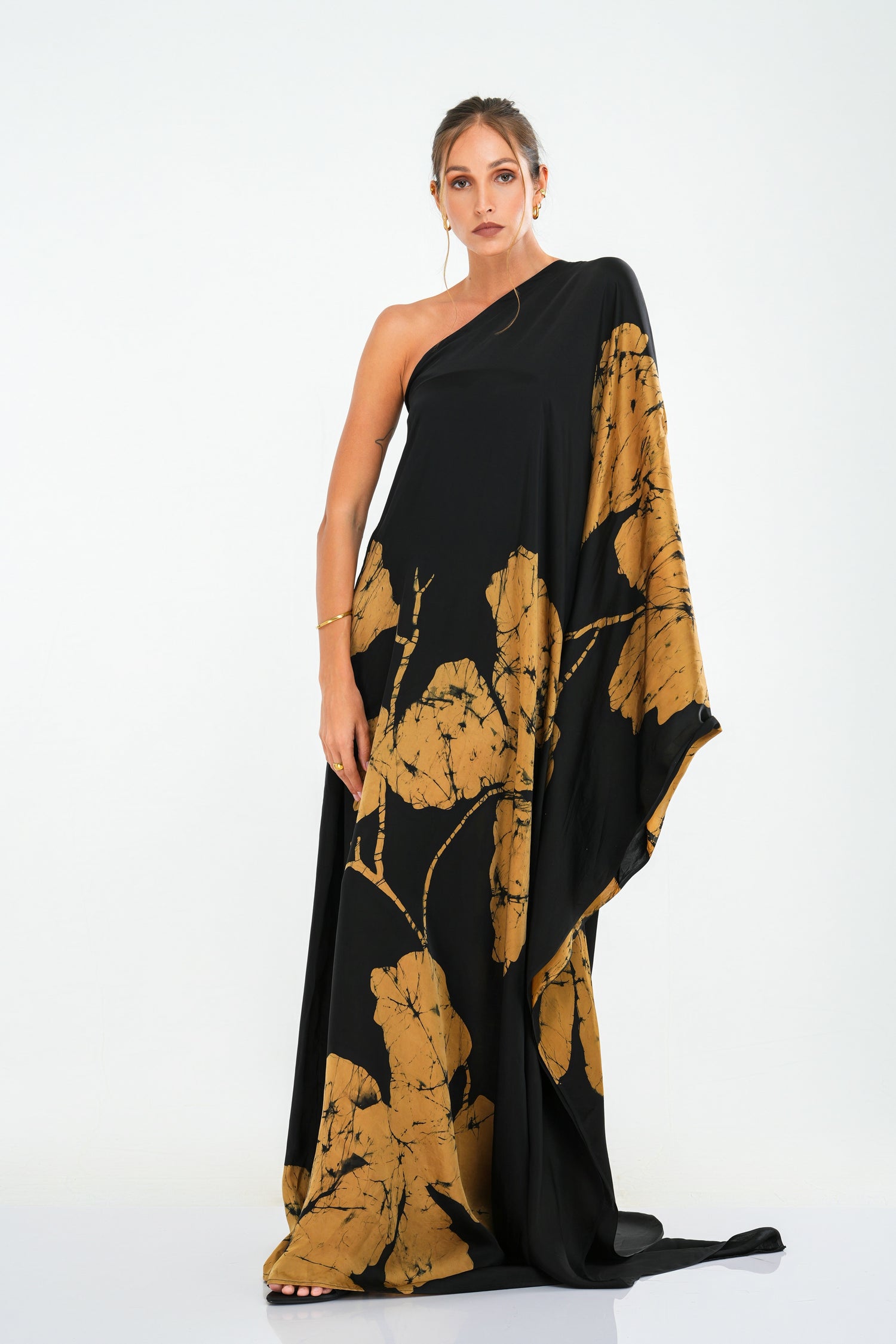 Bronze Bloom One-shoulder Dress