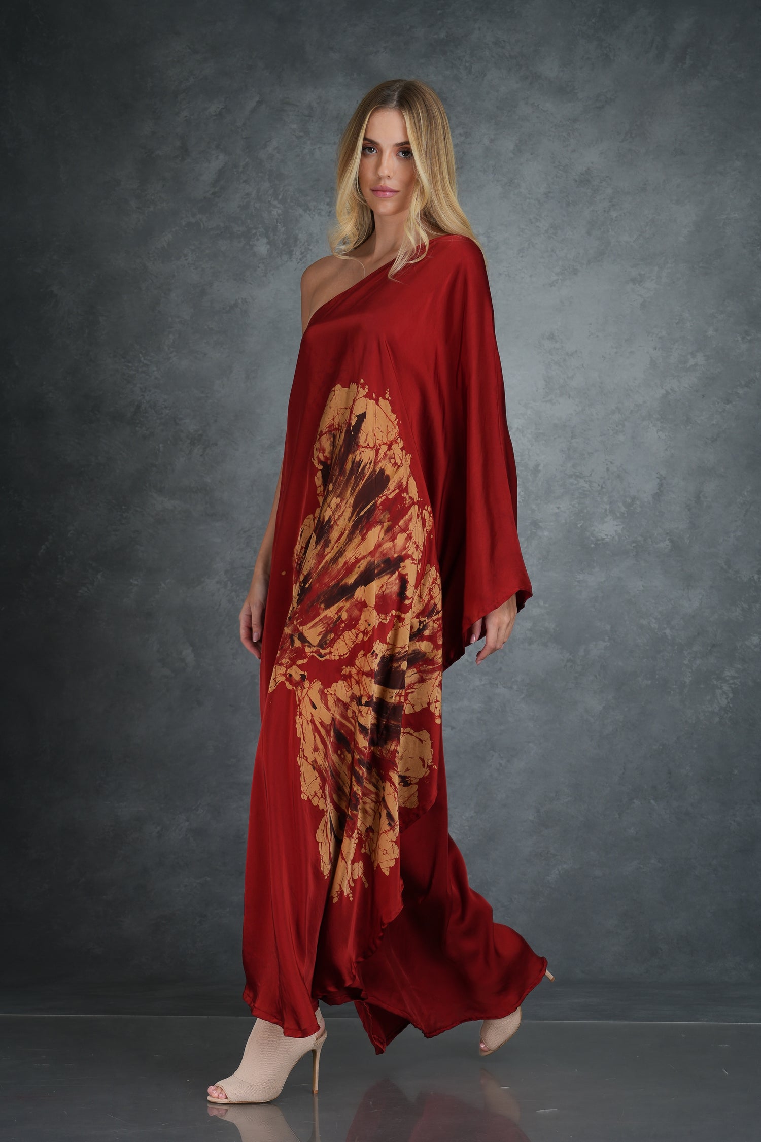 Scarlet Blossom: Luxe Bloom One-Shoulder Dress