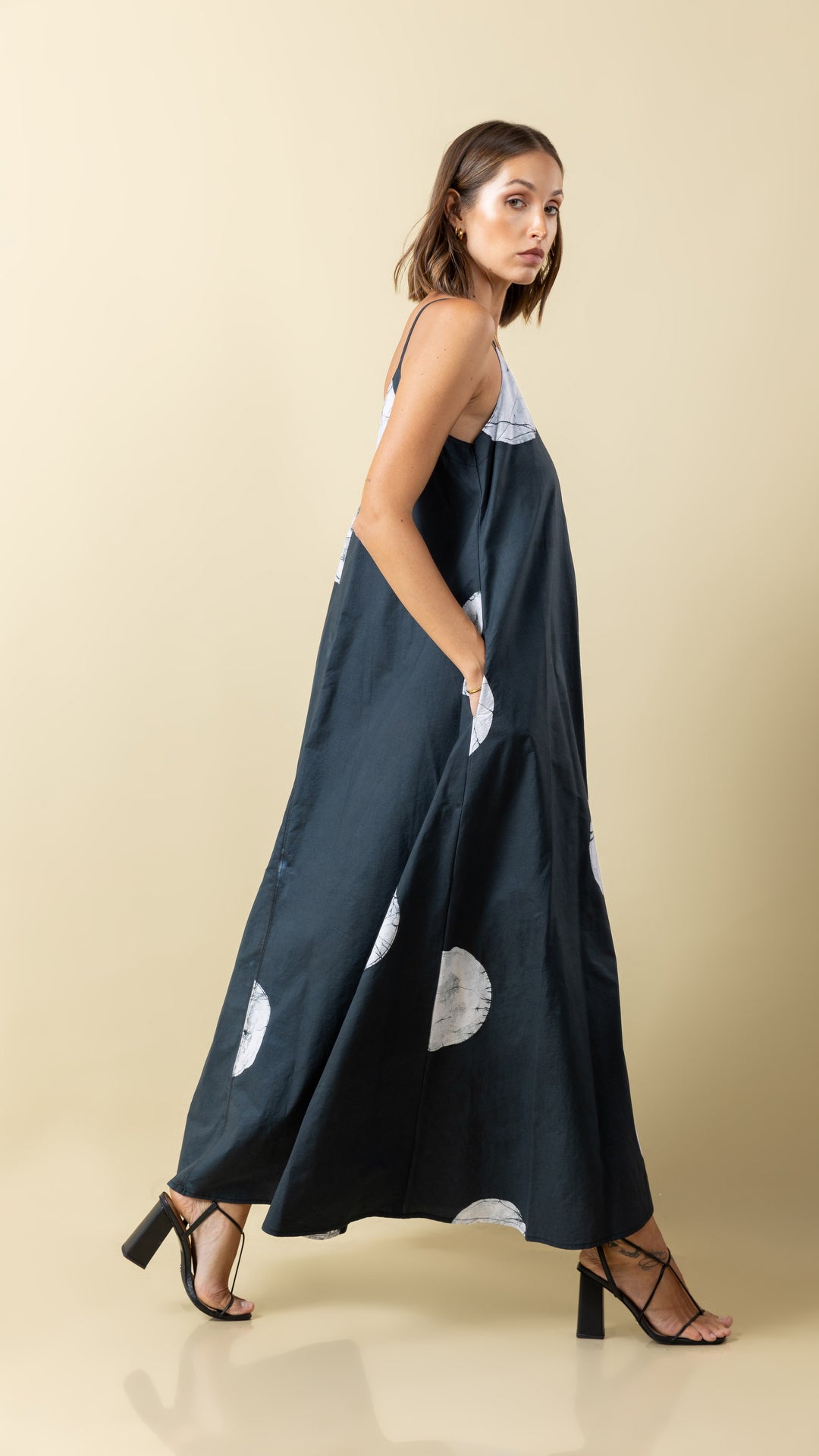 Black Polka Dot Perfection: Versatile Long Strap Dress