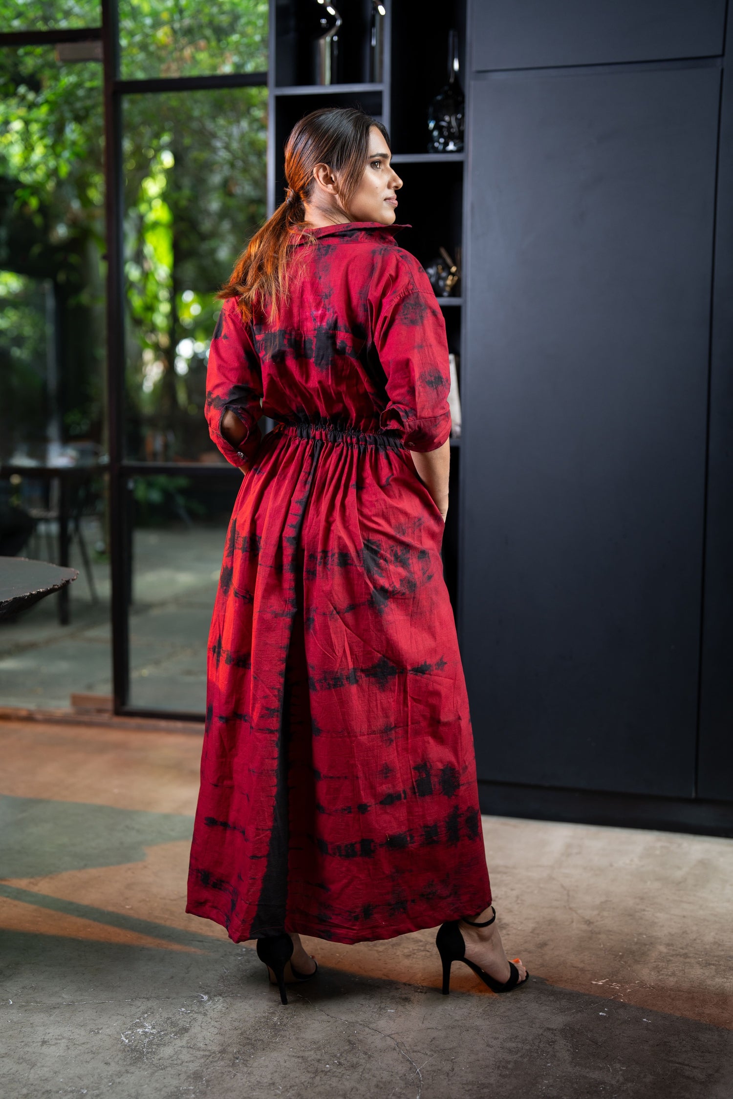 Maroon Tie-Dye Shirt Dress