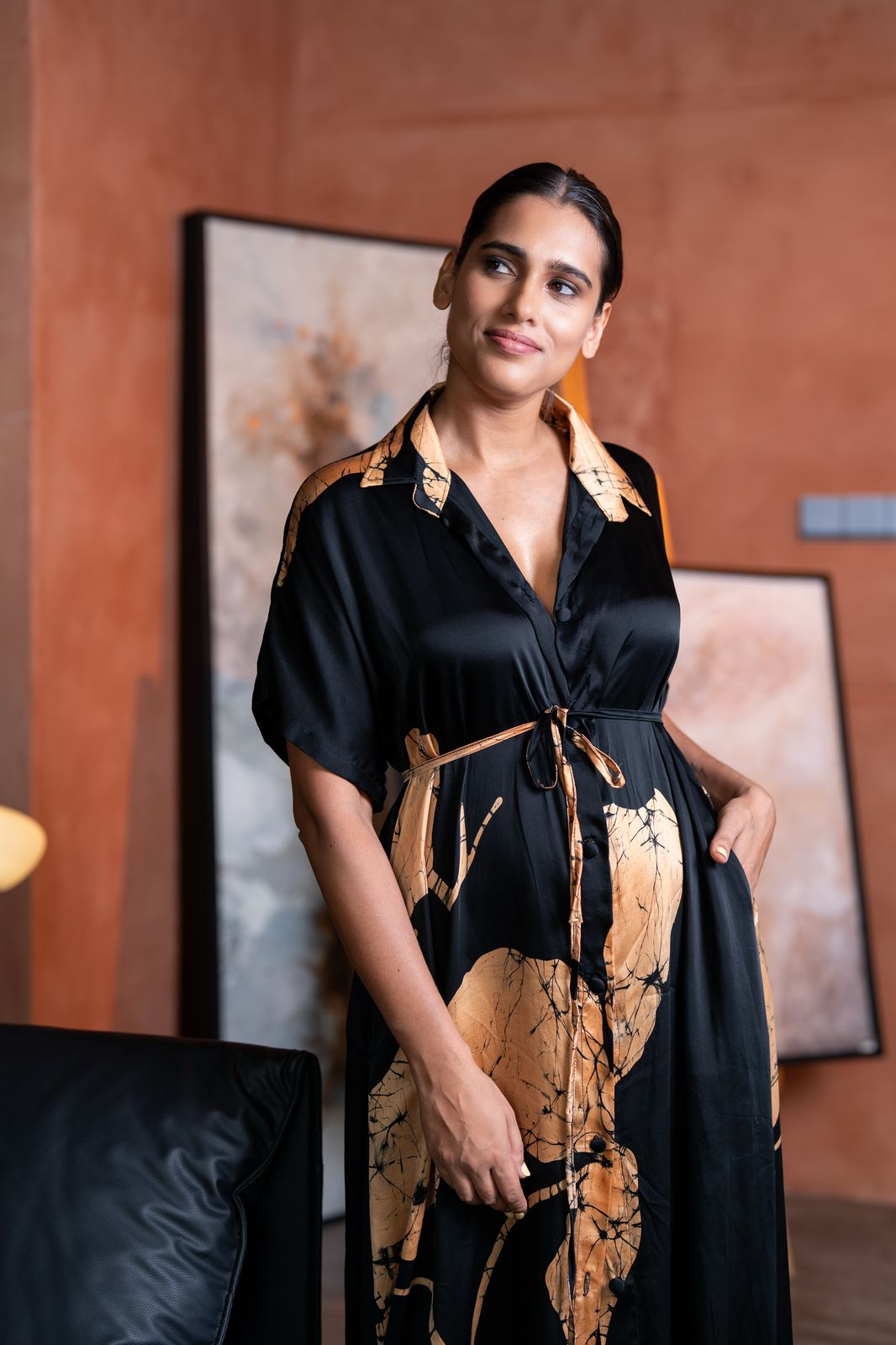 Black Gold Blossom Shirt Dress