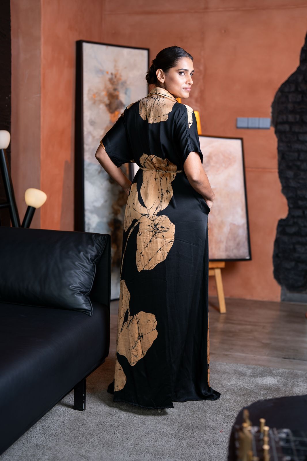 Black Gold Blossom Shirt Dress